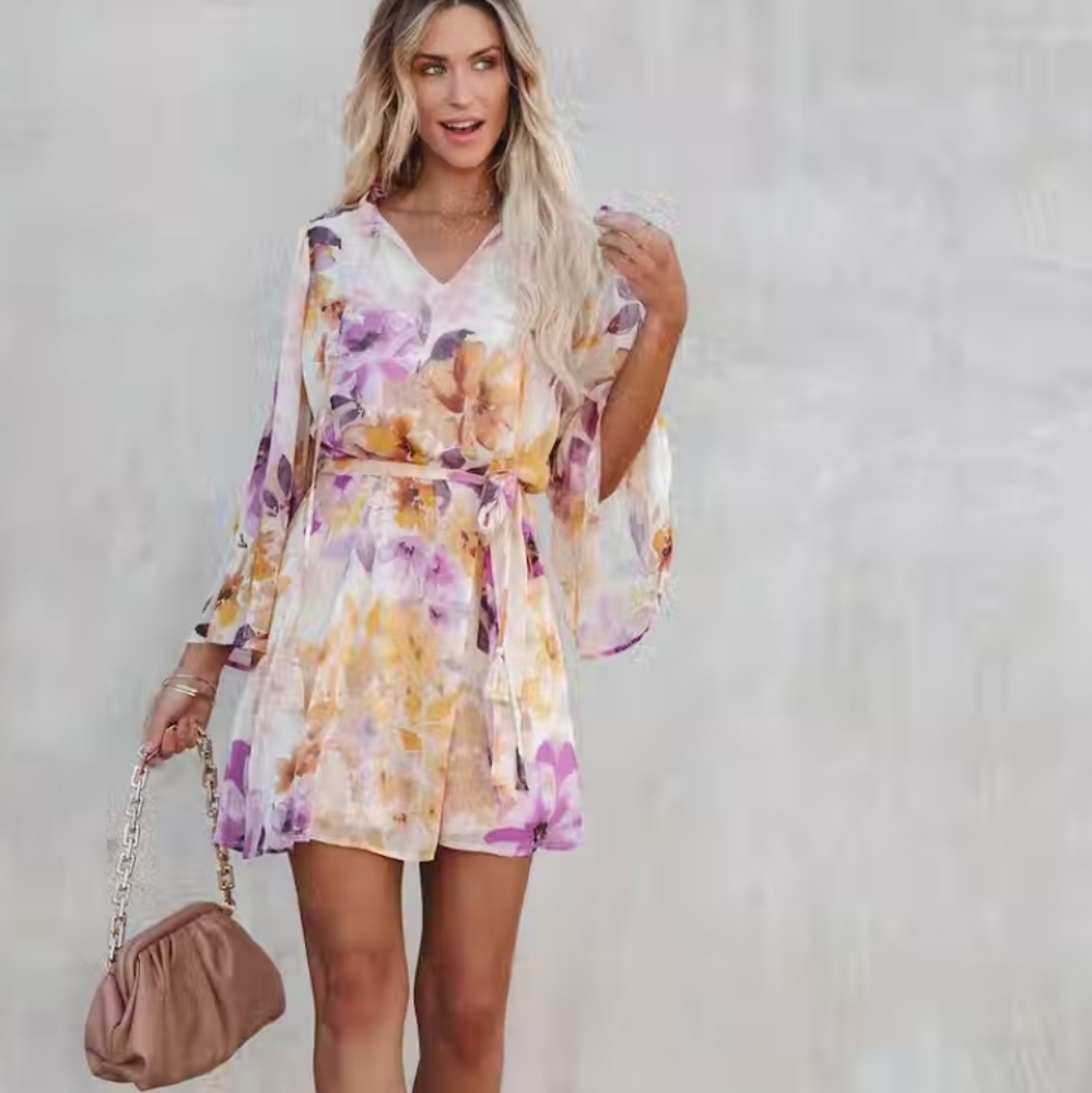 VICI FLORAL CHIFFON TASSEL DRESS Womans large